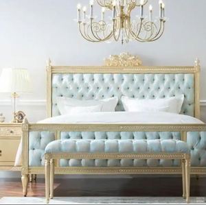 เตียงไม้แกะสลักพรีเมี่ยมสไตล์ราชวงศ์โบราณหรูหราทันสมัยคุณสมบัติยืดขยายได้สำหรับขนาดคิงไซส์สำหรับห้องนั่งเล่น - Product Image 4