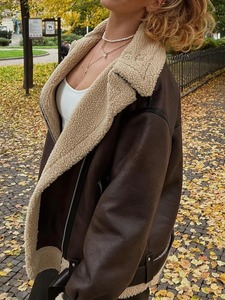 Veste à carreaux en flanelle doublée de laine d'hiver pour femmes avec bouton à capuche veste à manches longues femmes pull manteau veste de style moto - Product Image 4