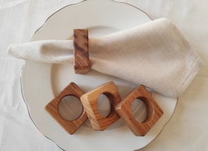 Rond de serviette en bois, ronds de serviette en bois carrés, décor de Table de cuisine fait à la main, porte-serviettes décor de Table naturel, - Product Image 4