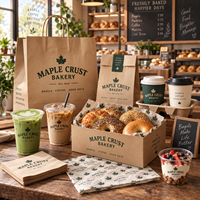 Ensemble d'emballages personnalisés pour boulangerie AT PACK avec sacs en papier, boîtes à gâteaux, gobelets à café, porte-boissons, papier d'emballage et serviettes pour café
