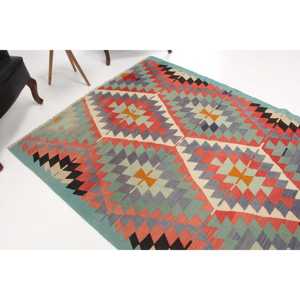 Alfombra Vintage de 5.5x9.2 pies, Alfombra Turca Grande, Alfombra Oriental Roja y Azul - Product Image 1