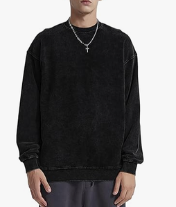 Sudadera con Capucha Estilo Vintage para Hombre, Corte Regular, Lavado Ácido, Diseño Sólido, Ropa Urbana de Invierno, 100% Algodón, Secado Rápido - Product Image 1