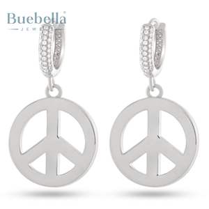 Vente chaude 925 Sterling Silver Round Diamond Hoop Boucles d'oreilles Iced Peace Design Fine Jewelry pour les femmes - Product Image 4