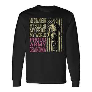 Camiseta de manga larga para abuelas y abuelos con la inscripción: Orgullosa abuela del héroe del ejército, mi nieto soldado del ejército estadounidense - Product Image 1