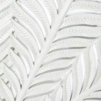 Lit de chambre Smart Art en MDF, sculpté à la main, motif feuille de palmier blanche demi-lune, style artisanal, Queen/Twin XL, éclairé et à hauteur réglable