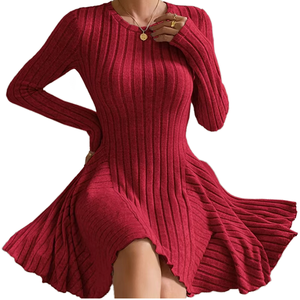 กระโปรงสั้นคอวีแขนยาวยาวถึงเข่าของผู้หญิงกระโปรงสั้นซักได้ลำลองธรรมชาติฤดูใบไม้ร่วง - Product Image 2