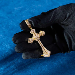 925 <b>Sterling</b> <b>Silver</b> Hip Hop Bust Down Religious <b>Cross</b> Pendant Enhanced With Round and Baguette Cut Lab Grown Diamonds - Product Image 4
