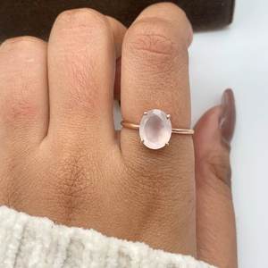 Anillo de corte ovalado solitario de cuarzo rosa de Plata de Ley 925 chapado en oro diseño clásico boda fiesta de compromiso con - Product Image 3