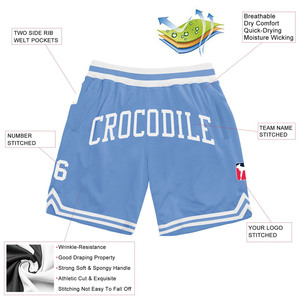 Shorts de basketball en mesh bleu ciel pour hommes, uniforme d'équipe personnalisé, shorts athlétiques respirants à séchage rapide, vêtements de sport, fabrication en gros, OEM - Product Image 2