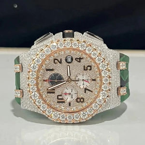 Reloj Cronógrafo de Lujo con Diamantes Moissanite, Cristal de Zafiro, Acero Inoxidable, Estilo Antiguo para Negocios, Movimiento ETA Hip Hop - Product Image 1