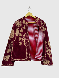 เสื้อแจ็คเก็ตกำมะหยี่ปักลายดอกไม้ แขนยาวทรงปีกค้างคาว ไซส์ใหญ่สำหรับผู้ใหญ่ เสื้อผ้าฤดูหนาว ทำมือ สไตล์โบโฮชิค - Product Image 3