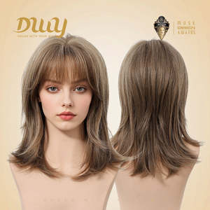 Maris -DWY Peluca sintética marrón de 16 pulgadas con línea de cabello natural sin pegamento, corte lobo, para mujer con encaje marrón claro - Product Image 4