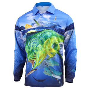 Camisas de pesca de talla grande impermeables y transpirables, manga larga personalizada para exteriores, 100% poliéster, servicio OEM de alta calidad, protección UV - Product Image 1