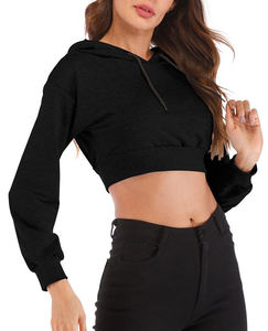Venta caliente de primavera logotipo personalizado Yoga sudaderas con capucha cortas mujeres Crop Hoodie mejor diseño al por mayor Casual sudaderas con capucha para niñas y mujeres - Product Image 6