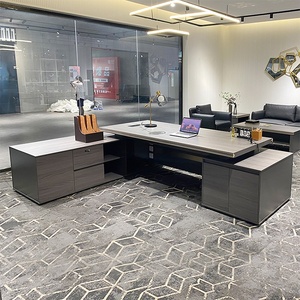 L Shaped Wooden Executive Desk Commercial <b>Office</b> <b>Table</b> With Side Extension Cabinet Corner CEO Workstation - Product Image 5