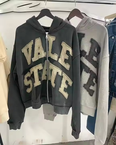 Sweat à capuche surdimensionné pour hommes de haute qualité patchs personnalisés sur le devant pull à capuche conception de fermeture éclair de détresse - Product Image 5
