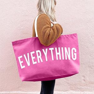 ถุงผ้าแคนวาส-ถุงผ้าโท้ทชายหาดขนาดใหญ่พิเศษใช้ซ้ำได้ถุงร้านขายของชำขนาดใหญ่28x8x16 (สีชมพู) - Product Image 6