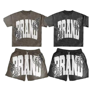 Streetwear Fabricant de vêtements imprimé graphique personnalisé Ensemble short et t-shirt 2 pièces pour hommes Ensemble short personnalisé délavé au soleil et à l'acide - Product Image 1