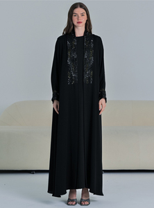 Ensemble de robe intérieure Abaya à manches longues en soie anti-rides, élégante et luxueuse, sur mesure, ornée d'un style traditionnel musulman sophistiqué - Product Image 4