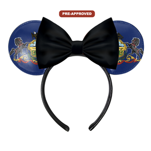 H.E.R. Accessories Custom Factory Order Vinyl Headband-Made-to-Order Concept <b>Mouse</b> Ears Pre-Approval Design State Flag - Product Image 1