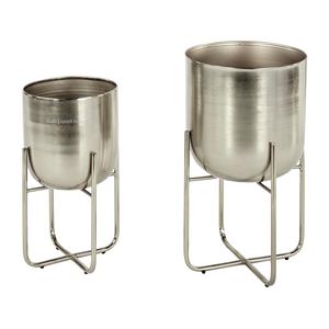 Jardinière de fleurs en métal faite à la main de forme ovale avec support fini argent pour décor intérieur et extérieur Pot de fleur et jardinières - Product Image 5