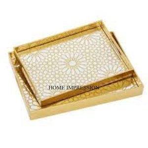 Bandeja de forma redonda de diseñador único de Color plateado de Material de primera calidad con asas de Metal resistente chapadas en oro Bandeja de chocolate - Product Image 4