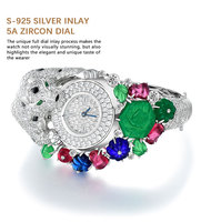 Montre à Quartz pour Femme en Argent S925, Plaqué Or 18K, Design Panthère de Luxe, Zircon 5A, Bracelet à Aiguilles