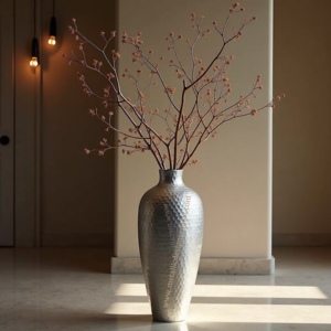 Florero alto facetado dorado con diseño geométrico moderno, acento decorativo de Metal de hierro elegante para bodas, hogar, oficina, espacios para eventos - Product Image 3