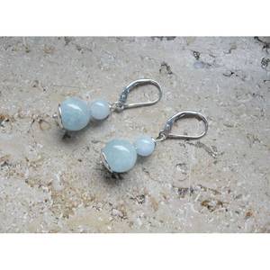 Boucles d'oreilles pendantes en argent sterling 925 faites à la main, pierres précieuses en calcédoine aqua naturelle, forme ronde de 8 mm, prix de gros - Product Image 1