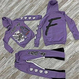 2025 nouveau sweat à capuche imprimé Logo personnalisé pull-over sweats à capuche hommes Flare pantalons de survêtement empilés lavage à l'acide DTg et sérigraphie survêtement - Product Image 4