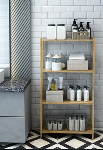 4-Tier Wooden Shelf <b>Unit</b> Multi-Purpose Bathroom, <b>Kitchen</b> & <b>Storage</b> Shelf Modern Open Bookshelf - Product Image 5