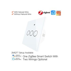 ZigBee สวิตช์ติดผนังอัจฉริยะพร้อมปุ่มสัมผัส3ปุ่มพร้อมแผงกระจกคริสตัล Tuya แอปสีขาว503กล่องสีขาว- - Product Image 1