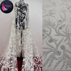 ผ้าลูกไม้ประดับลูกปัดสีนมดอกไม้3D ทำจากผ้าโปร่งปักลายสำหรับเจ้าสาววัสดุสำหรับชุดแต่งงาน - Product Image 2