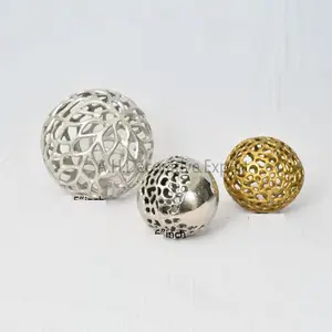 Ultimate Designing Aluminum Sculpture With Set Of 3 Pcs Gold & Silver Finishing Metal Ball Sculpture For Home Decoration