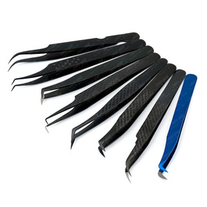 Juego de pinzas para extensiones de pestañas con volumen y logotipo personalizado, mango ergonómico, punta para botas y pinzas clásicas curvas para pestañas de 45 y 90 grados - Product Image 1