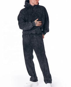 Conjunto Deportivo para Hombre con Capucha, Lavado Ácido con Pedrería, Estilo Vintage, Cierre Completo, Personalizado, Grueso - Product Image 4