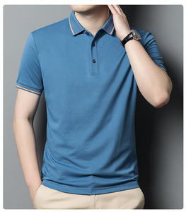 เสื้อโปโลมีปกแบบลำลองสำหรับธุรกิจของผู้ชายเสื้อยืดแบบบางเรียบง่ายสไตล์เกาหลีโลโก้ตามสั่ง OEM - Product Image 5