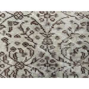 Turkish Vintage Rug, 3.7x6.3 ft Rug, <b>Brown</b> White Bordered <b>Wool</b> Rug - Product Image 5