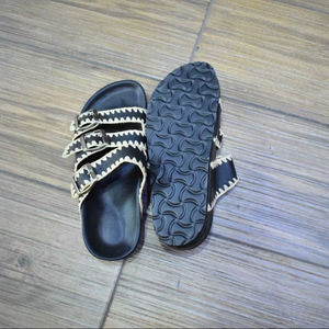 Mulas deportivas con punta abierta para verano Forro de cuero genuino Plantilla de PVC Estilo plano y redondo con característica antideslizante para Primavera/Verano - Product Image 3