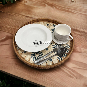 Bandeja de Servicio Redonda Moderna de Ratán con Incrustaciones, Hecha a Mano, de Primera Calidad, para Uso Doméstico y para Servir Alimentos - Product Image 5