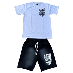 Sun Faded Screen Print Puff Print T-shirt Shorts Vintage Acid Wash Chándal con 2 piezas Traje de verano para hombres - Product Image 1