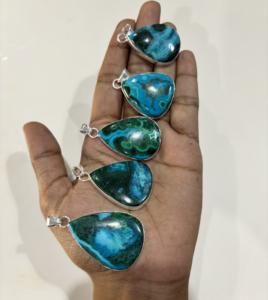 Tendance Naturel Malachite Chrysocolle Plaqué Or En Argent Sterling Bohème Pendentif Collier pour Femmes - Product Image 2