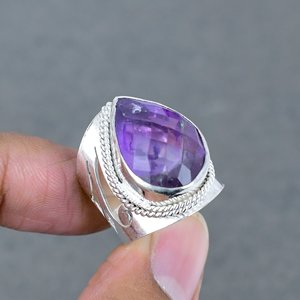 Hot Selling And Good Quality Natural Amethyst Silver Plated <b>Brass</b> Stone Gemstone <b>Rings</b> For women Jewelry And Gift For Sale - Product Image 1