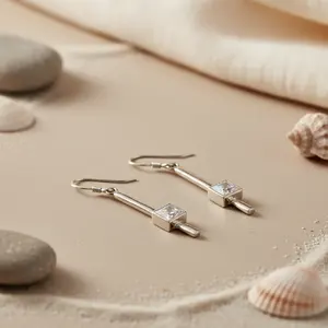 Pendientes de Plata 925 con Circonita Cúbica Cuadrada para Mujer, Joyería Elegante y a la Moda - Product Image 3