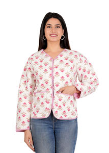 Veste en molleton de coton réversible pour femmes nouvelle main bloc imprimé manteau d'hiver bouton poche automne imprimé veste courte XL-pour les filles - Product Image 2