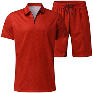 Ensemble de survêtement d'été pour un usage quotidien, une salle de sport ou des vacances Ensemble assorti de 2 pièces pour hommes Polo et short à fermeture éclair décontracté - Product Image 3