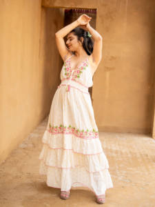 White Midi <b>Jumpsuit</b> Elegant Floral Washable 100% Cotton Beachwear - Product Image 5