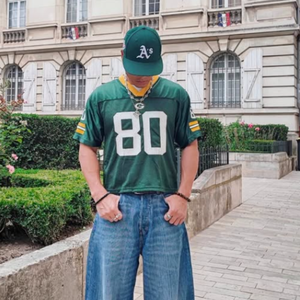 Custom Football Jersey T-Shirt Oversized Applique Patch Embroidery <b>French</b> Terry Boxy Rhinestone <b>Vintage</b> Distressed Tshirt Men - Product Image 2