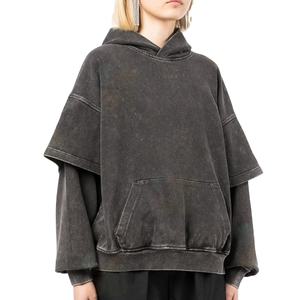 Haut de luxe unisexe Double couche manches Design pull 450gsm français éponge Street style goutte épaule hommes et femmes Hoodies - Product Image 4