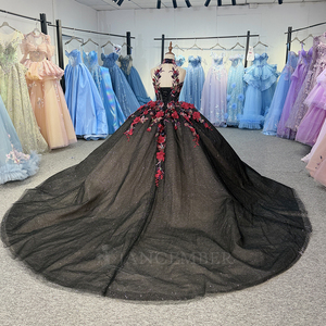 Robe de bal gothique noire élégante à fleurs pour filles, style Quinceañera, 1250 modèles - Product Image 4